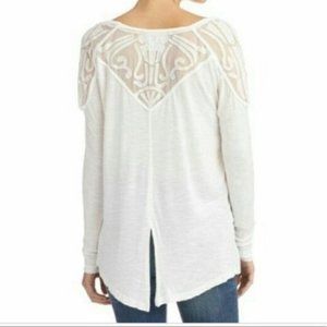 Free People Boho Scroll Cutout Distressed Sheer High/Low Tunic Tee Medium
